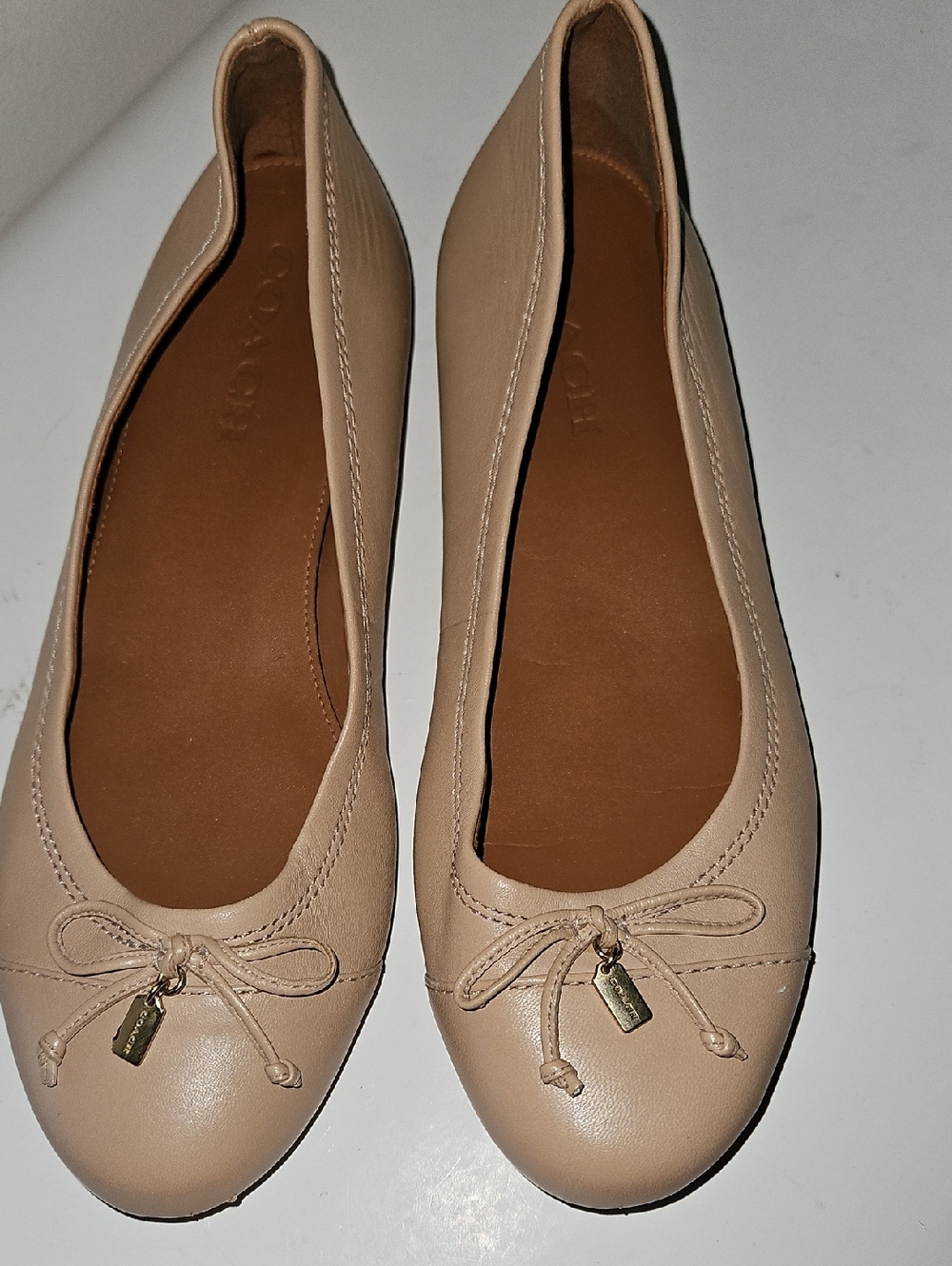 COACH ALINA BEECHWOOD BEIGE LEATHER BALLET FLATS SZ 8
